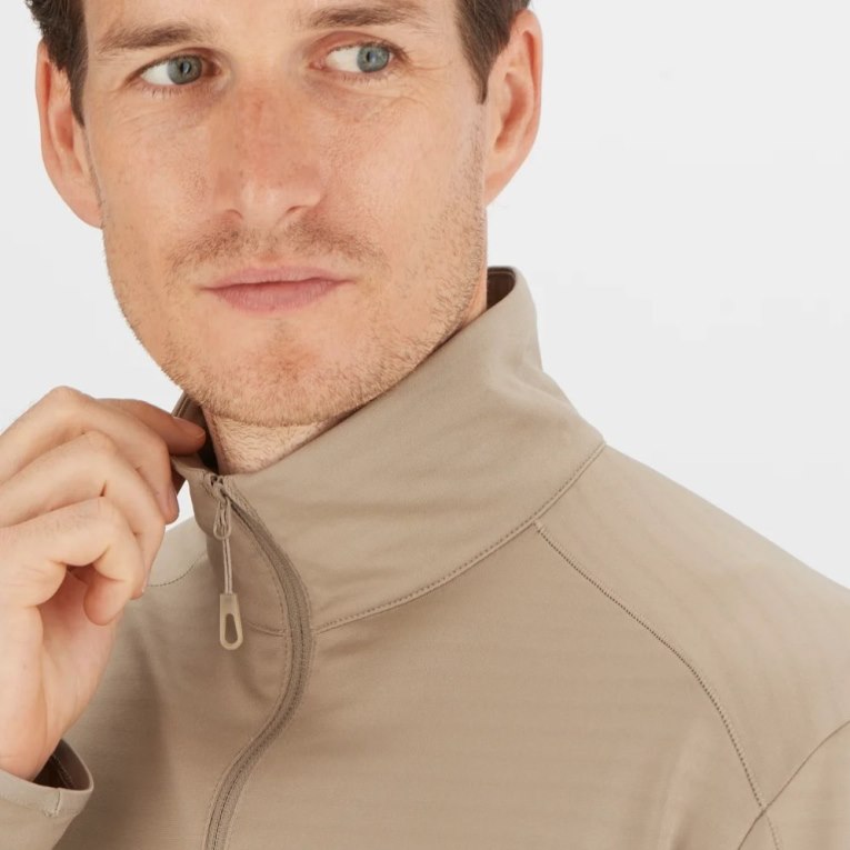 Beige Salomon Essential Lightwarm Half Zip Men's Sweatshirt | PH 01879G